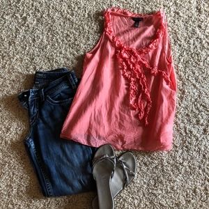 Banana Republic Silk Blend Coral Ruffle Top Med.
